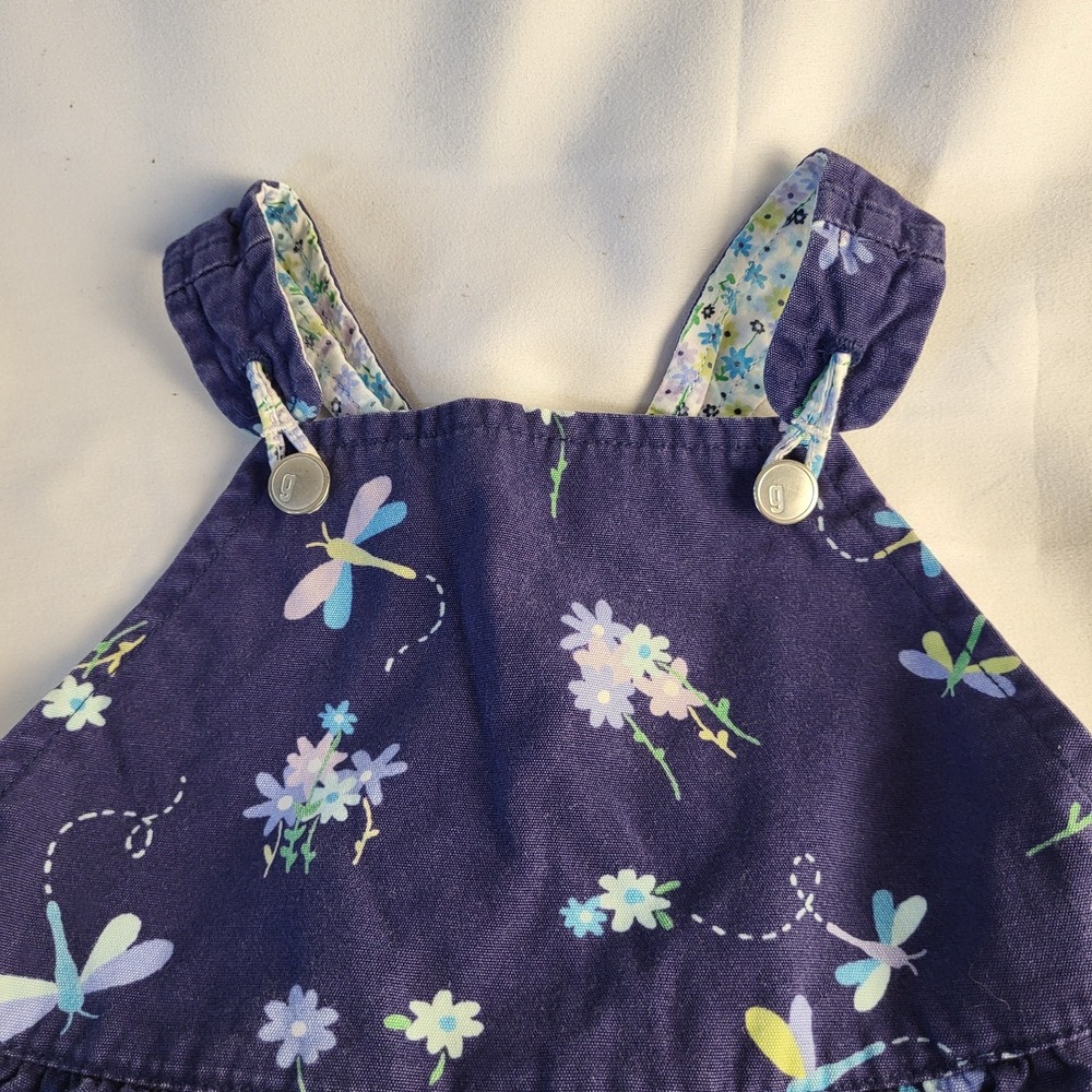 Y2K Gymboree Vintage Sz 6-12 Months Baby Girl Spring Flowers Blue Overalls 2001